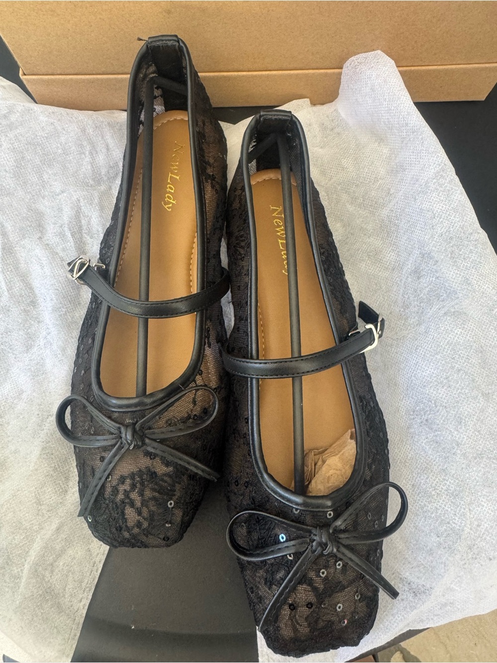 Newlady Ballet Flats Women's Mesh  Mary Jane Black NWT Size 8 - Picture 6 of 8